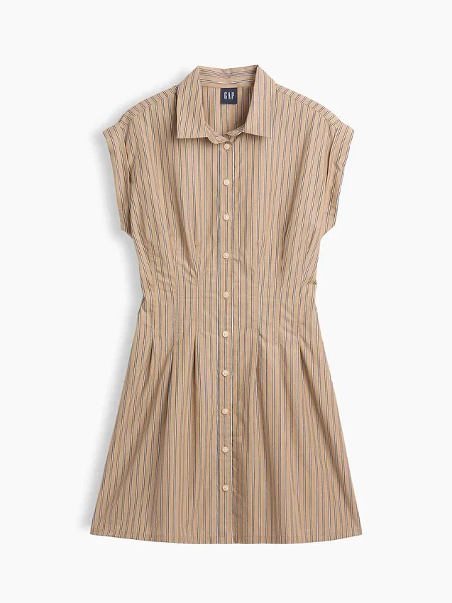 Mini-robe chemise cintrée en popeline rayée