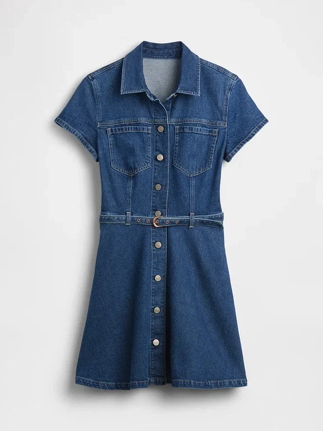 Mini-robe chemise en denim avec ceinture