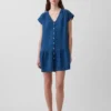 Mini-robe chemise en denim de gaze de coton à taille basse