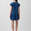 Mini-robe chemise en denim de gaze de coton à taille basse
