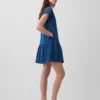 Mini-robe chemise en denim de gaze de coton à taille basse