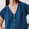 Mini-robe chemise en denim de gaze de coton à taille basse
