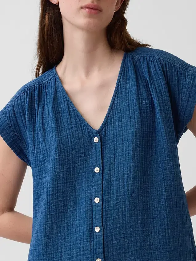 Mini-robe chemise en denim de gaze de coton à taille basse