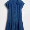 Mini-robe chemise en denim de gaze de coton à taille basse