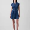 Mini-robe chemise en denim plissée