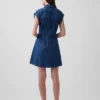 Mini-robe chemise en denim plissée