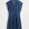 Mini-robe chemise en denim plissée