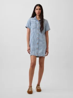 Mini-robe chemise en denim ultra-doux