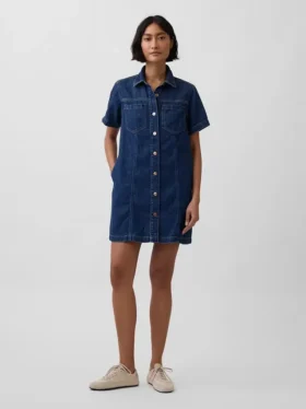 Mini-robe chemise en denim ultra-doux