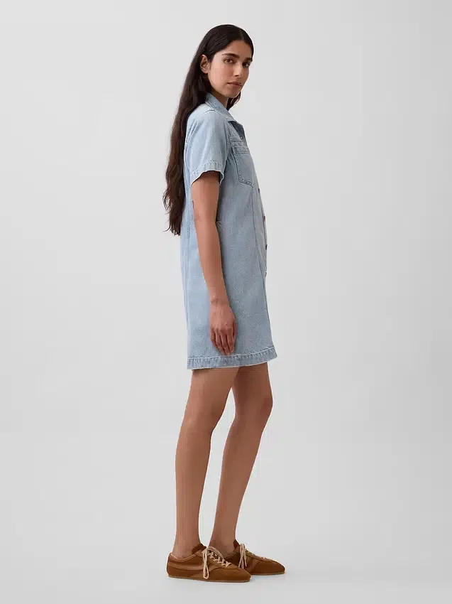 Mini-robe chemise en denim ultra-doux