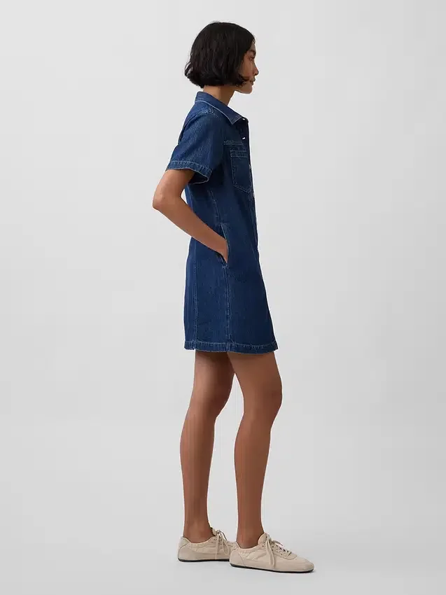 Mini-robe chemise en denim ultra-doux