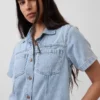 Mini-robe chemise en denim ultra-doux
