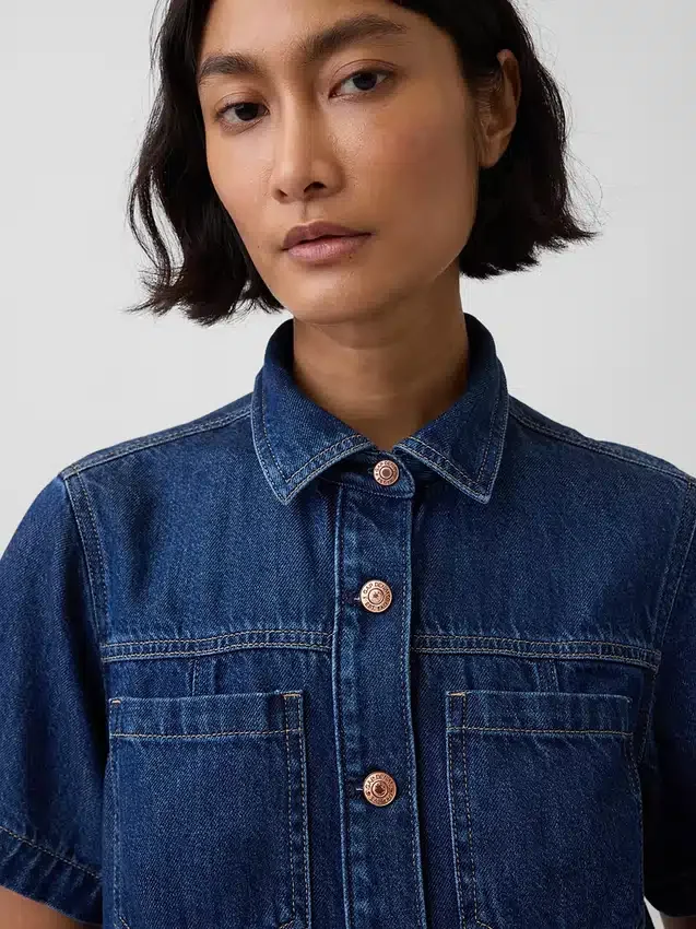 Mini-robe chemise en denim ultra-doux