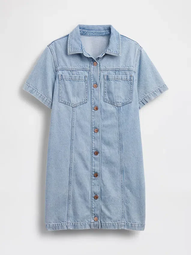 Mini-robe chemise en denim ultra-doux