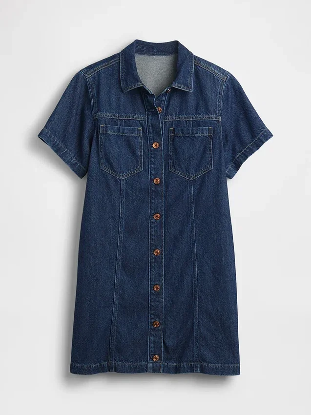 Mini-robe chemise en denim ultra-doux