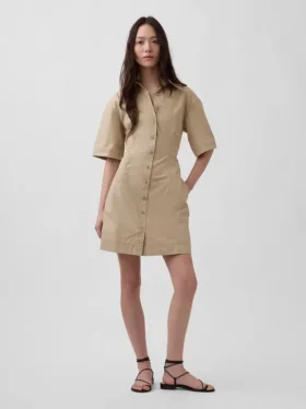Mini-robe chemise en popeline