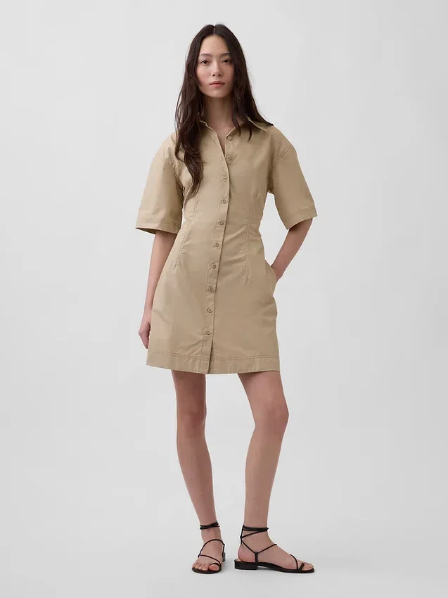 Mini-robe chemise en popeline