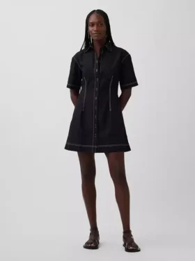 Mini-robe chemise en popeline