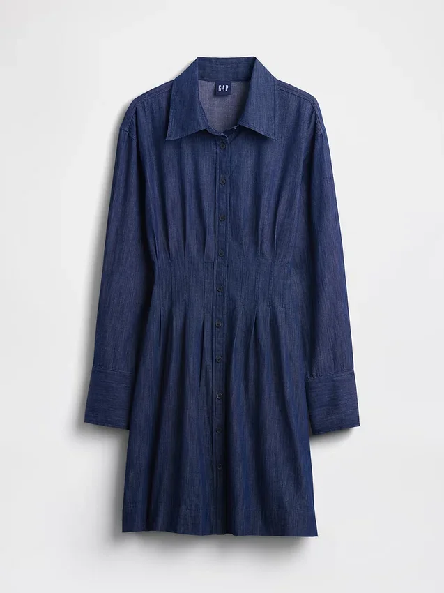 Mini-robe chemise plissée