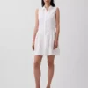 Mini-robe chemise à taille basse en mélange de lin
