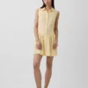 Mini-robe chemise à taille basse en mélange de lin