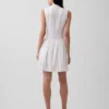 Mini-robe chemise à taille basse en mélange de lin