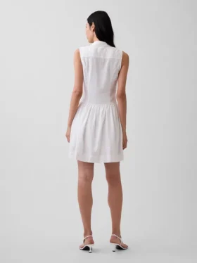 Mini-robe chemise à taille basse en mélange de lin