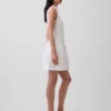 Mini-robe chemise à taille basse en mélange de lin