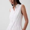 Mini-robe chemise à taille basse en mélange de lin
