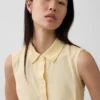 Mini-robe chemise à taille basse en mélange de lin