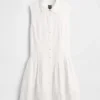 Mini-robe chemise à taille basse en mélange de lin