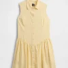 Mini-robe chemise à taille basse en mélange de lin