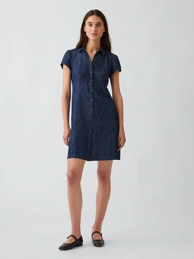 Mini-robe chemise à taille empire