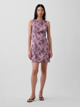 Mini-robe à col bateau et dos nu à motif floral