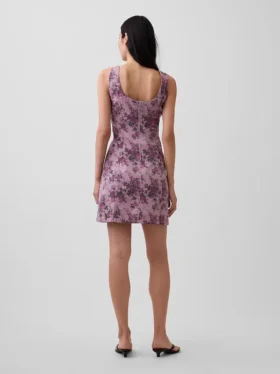 Mini-robe à col bateau et dos nu à motif floral