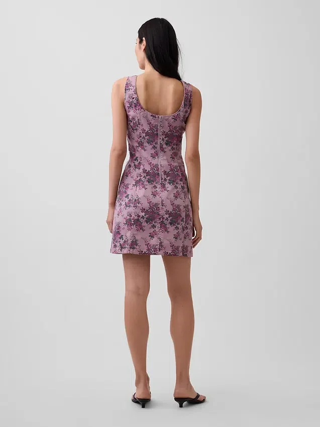 Mini-robe à col bateau et dos nu à motif floral