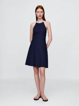 Mini-robe dos nu en mélange de lin