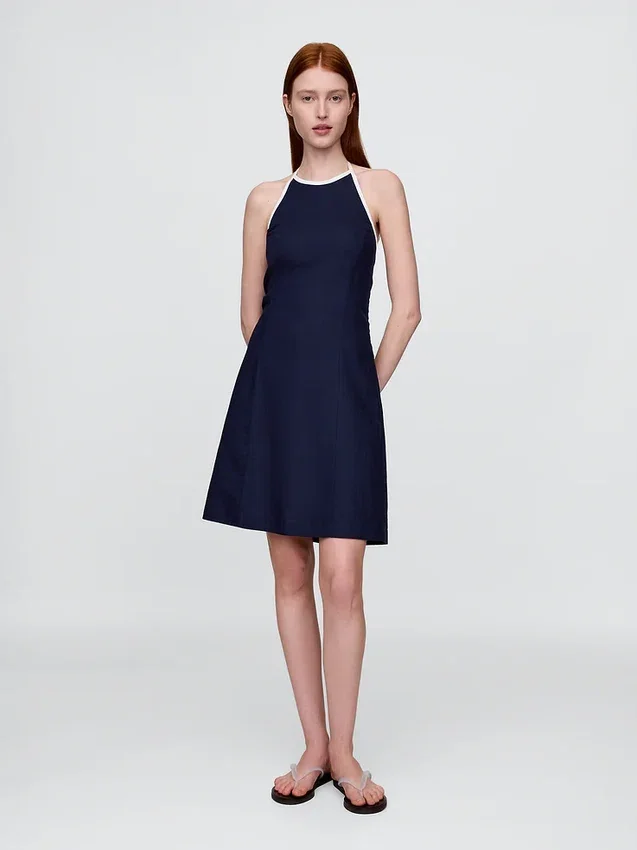 Mini-robe dos nu en mélange de lin