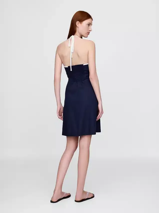 Mini-robe dos nu en mélange de lin