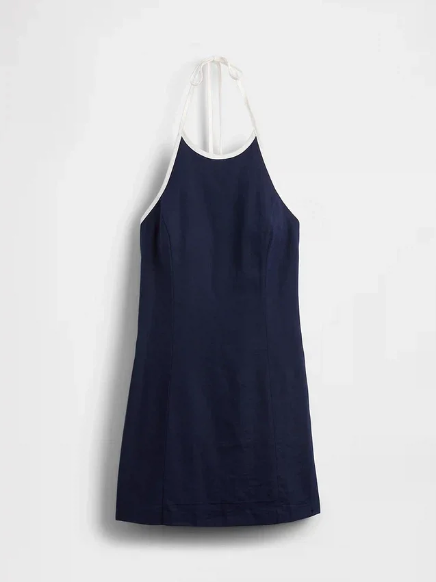 Mini-robe dos nu en mélange de lin