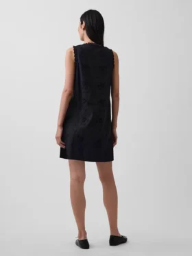Mini-robe droite brodée en mélange de lin