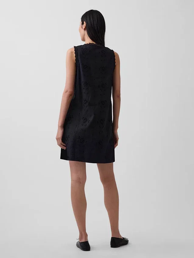 Mini-robe droite brodée en mélange de lin