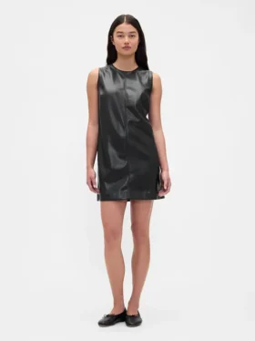 Mini-robe droite en cuir vegan