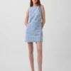Mini-robe droite en denim à carreaux