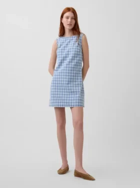 Mini-robe droite en denim à carreaux