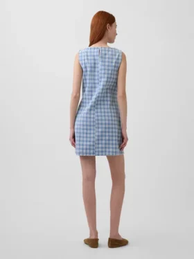 Mini-robe droite en denim à carreaux