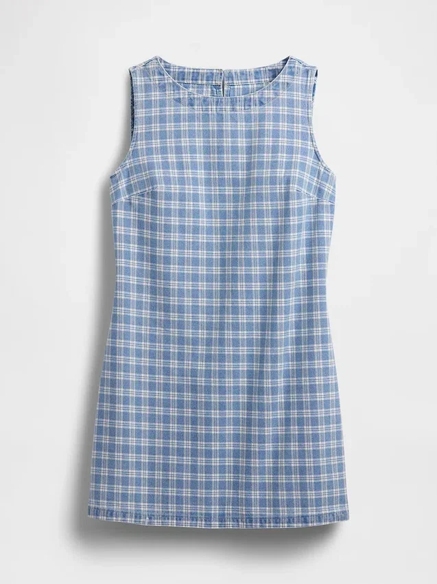 Mini-robe droite en denim à carreaux