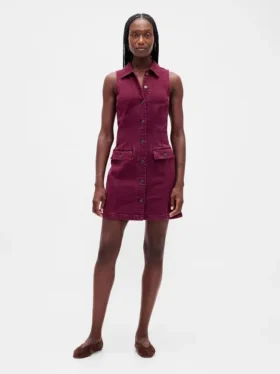 Mini-robe droite en denim à col