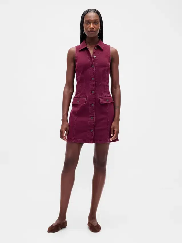 Mini-robe droite en denim à col