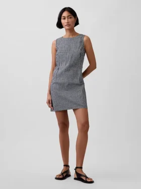 Mini-robe droite en denim vichy